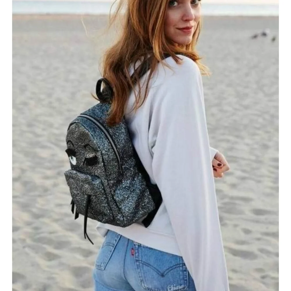 Chiara Ferragni Silver Glitter Eye Backpack - Picture 2 of 14